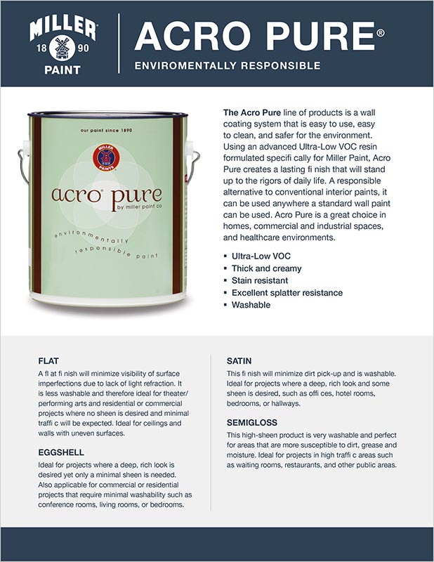 Miller Paint Acro Pure Interior Brochure