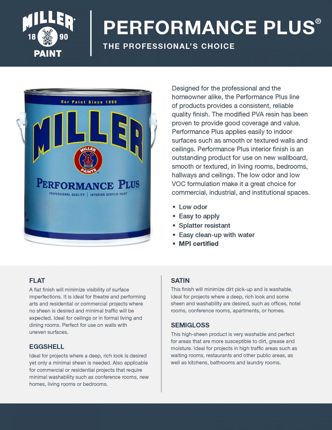 Miller Paint Performance Plus Interior Brochure