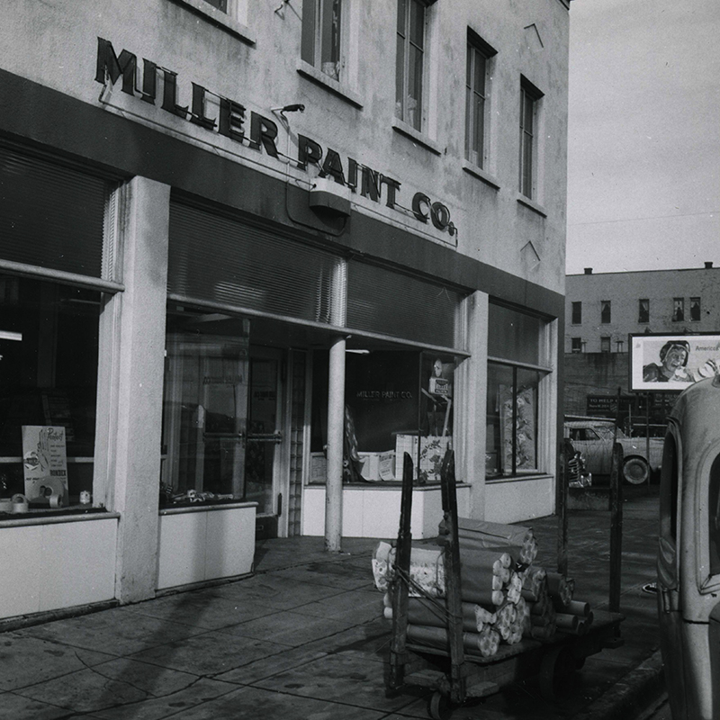 wall_0004_Miller Paint 3rd Store 317 Grand Aveca 1949 or 50 wallpaper bundles in front for sale 027 Outdoor Office Layout