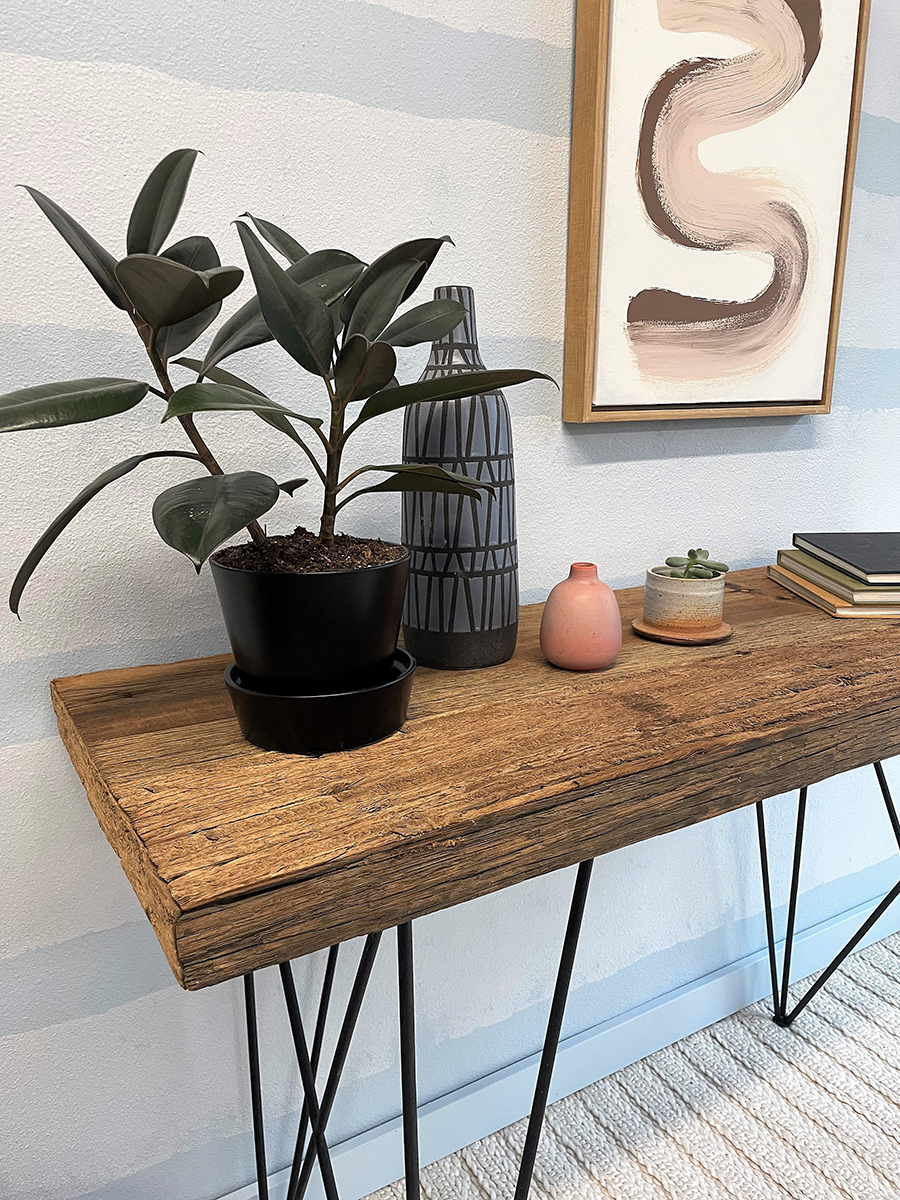 Wooden Table with Flower Pot