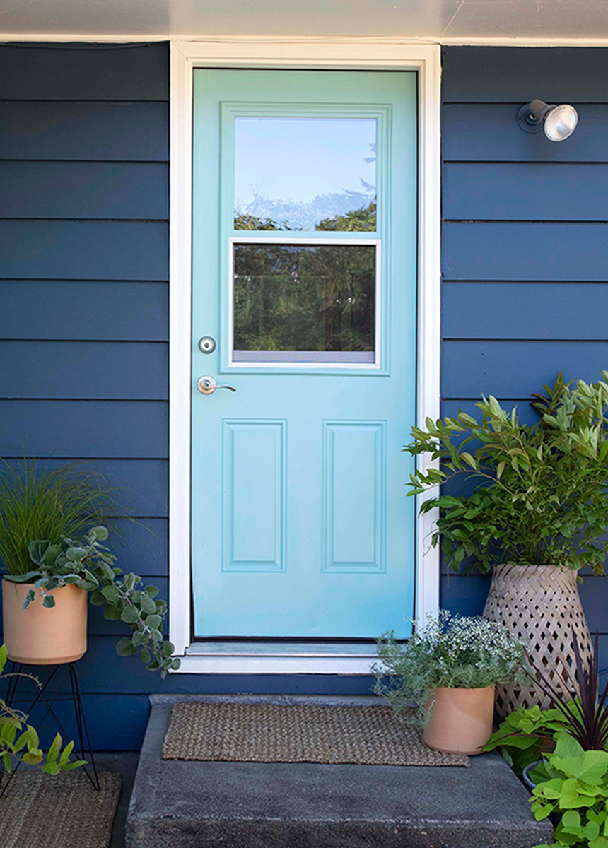 light blue door